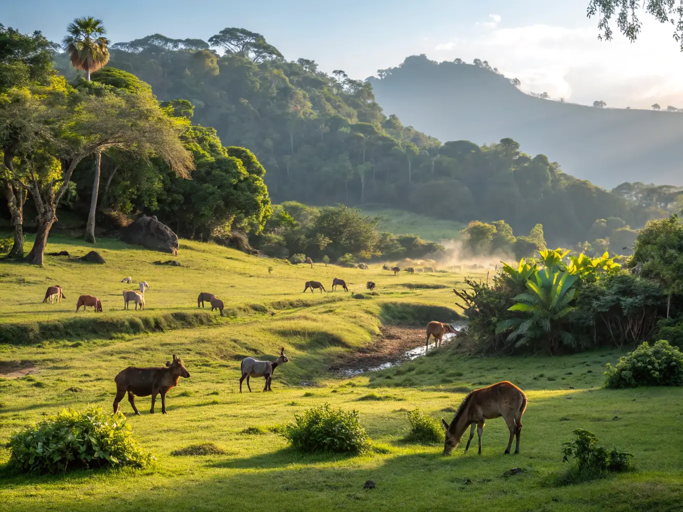 A scenic image of a wildlife reserve managed by the ASSOCIATION COMMUNALE DE CHASSE AGREEE DE VILLEDIEU, showcasing diverse flora and fauna. The image should convey a sense of tranquility and natural beauty.