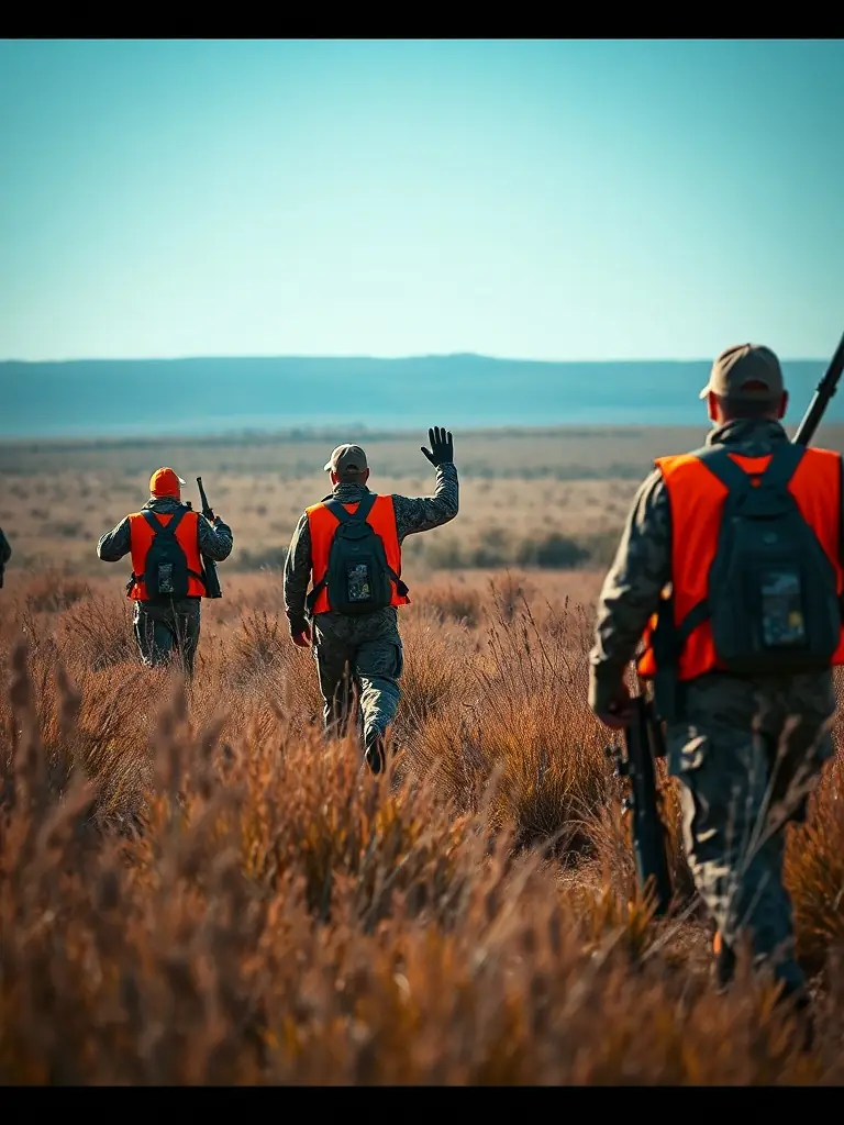 A photograph capturing a group of hunters participating in a controlled hunt, emphasizing responsible hunting practices and wildlife management.